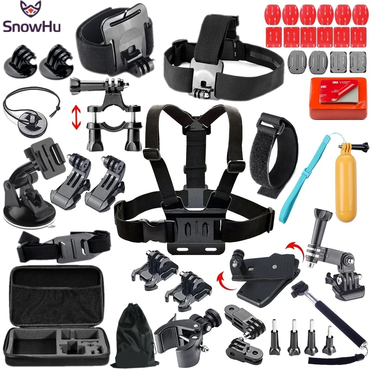 SnowHu 34 в 1 для Gopro 5 набор аксессуаров go pro hero 9 8 7 6 4 комплект Eken h8 h8r yi k EVA чехол