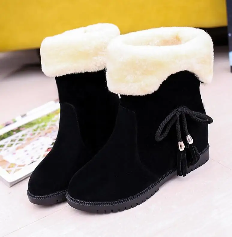 Botas mujer invierno/Брендовые женские сапоги, женская зимняя обувь, женские теплые зимние сапоги на меху, модные сапоги на плоской подошве, черные, коричневые сапоги - Цвет: Black