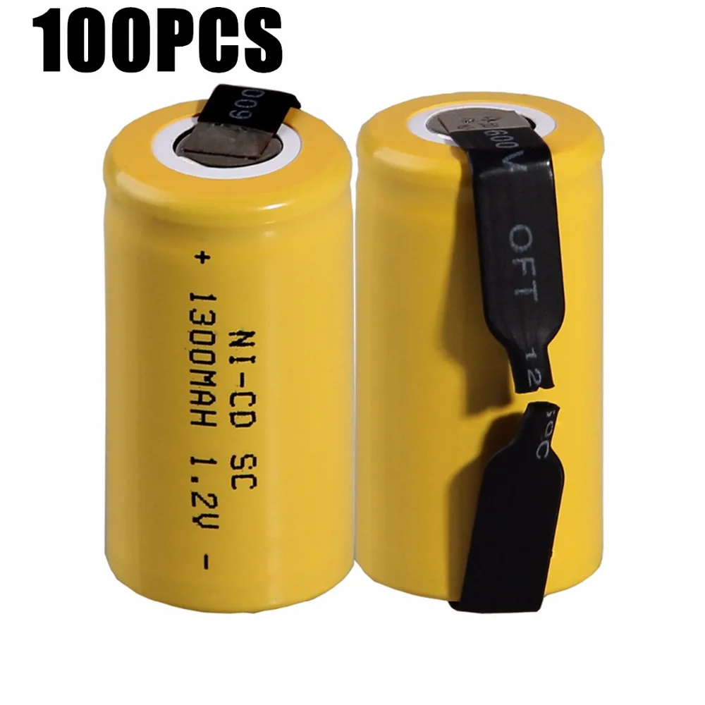 Yeckpowo 100 шт. SC 1300 мАч 1 2 В аккумулятор NICD аккумуляторные батареи для makita bosch B & D Hitachi