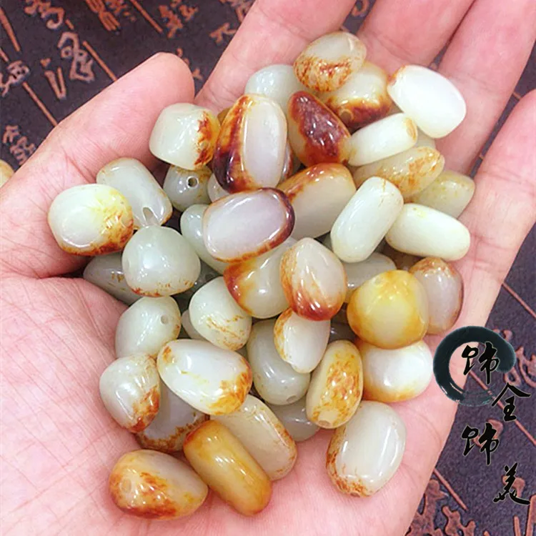 20 pcs Xinjiang Hetian jade seed material loose beads original stone bracelet necklace diy accessories accessor | Украшения и