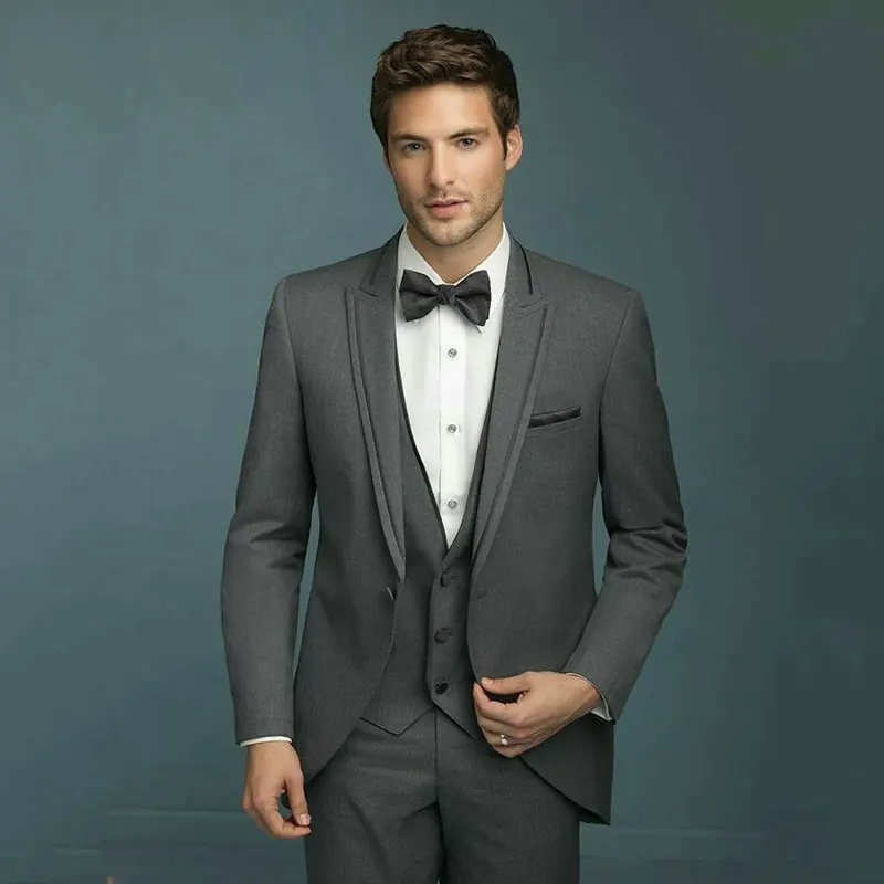 

Latest Designs Wedding Suits for Men Grey Groom Tuxedo Peaked Lapel 3Piece Costume Homme Slim Terno Masculino (Jacket+Pant+Vest)