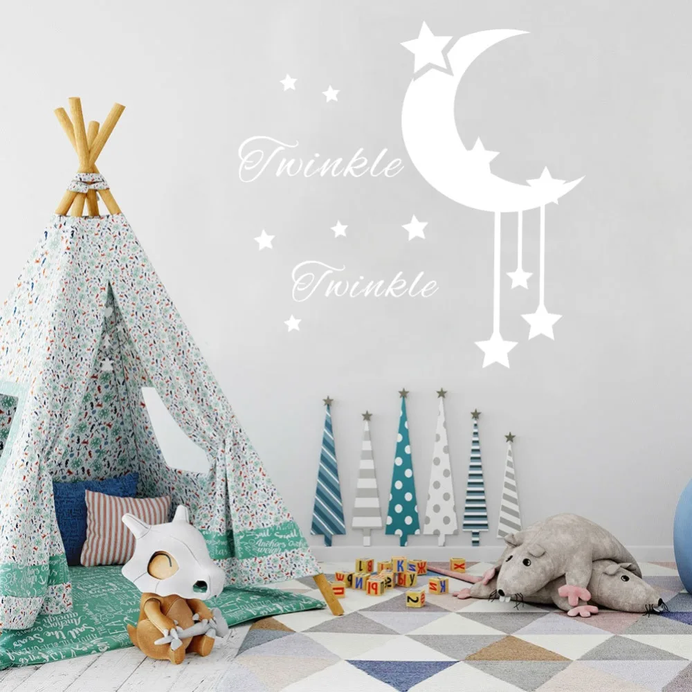 Милая Цитата мерцание Diy звезды и луна настенные наклейки художественная надпись