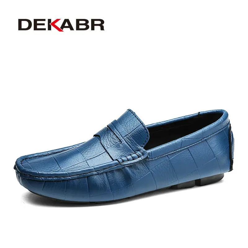 Dark Blue DEKABR/мужские лоферы из итальянской кожи; дизайнерская обувь для вождения без шнуровки; мужские высококачественные роскошные брендовые мягкие лоферы; большие размеры 38-47 - Цвет: Dark Blue