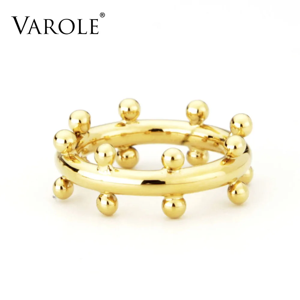 Full Gold Color Двухрядные кольца VAROLE с шариками золотого цвета, кольцо миди, медное кольцо, кольца на кастет для женщин, ювелирные изделия anel - Цвет основного камня: Full Gold Color