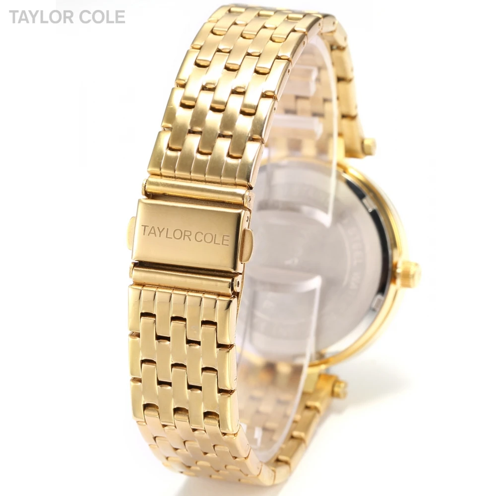 Золото тейлор коул марка дате весь стальной ленты горный хрусталь чехол Relogio