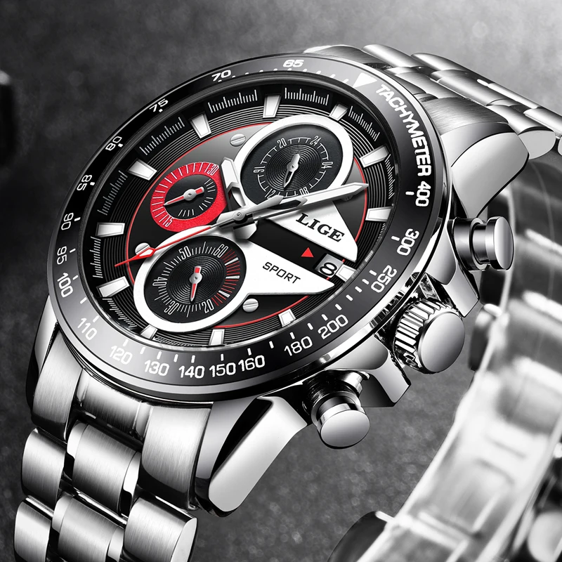 Часы наручные LIGE Мужские кварцевые спортивные водонепроницаемые брендовые