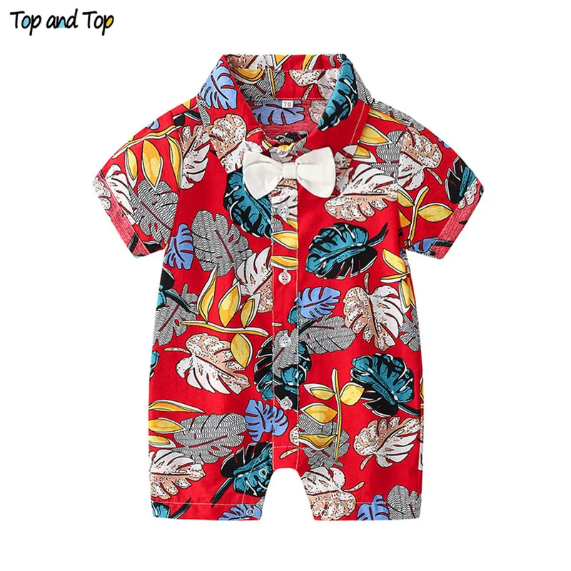 Top and Fashion Beach Style Summer Baby Boys Romper Short Sleeve Gentleman Infant Jumpsuit Newborn Boy Formal Clothes |