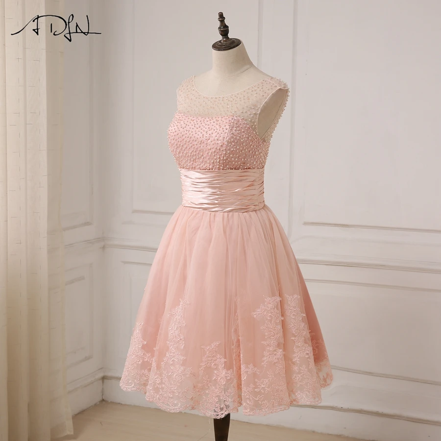 ADLN Cheap Pink Cocktail Dresses Cap Sleeve Applique Pearls Girls Short Party Gowns Zipper Up Back Customized Deisgner|short party gowns|pink