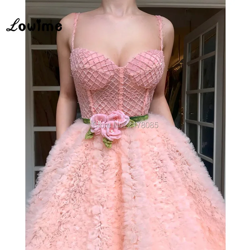 Pink Couture Handmade Beaded Evening Dress Sweetheart With Flower Belt Arabic Style Party Gowns Vestido De Festa 2018