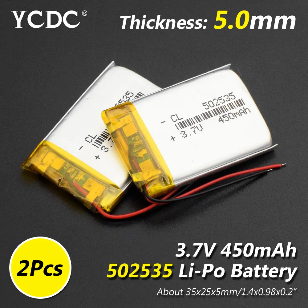 502535 450mAh 2pcs Размер 502535 3,7 в 450 мАч литий-ионный Lipo ячеек литий-полимерный аккумулятор для прожектора Bluetooth Диктофон - Цвет: 502535 450mAh 2pcs