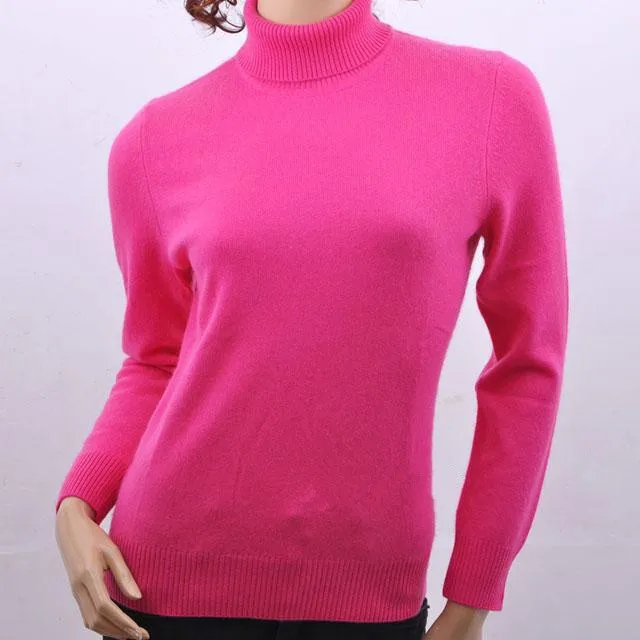 candy color 100%goat cashmere plain knit women's sweater pullover turtleneck basic style S/90-4XL/120 | Женская одежда