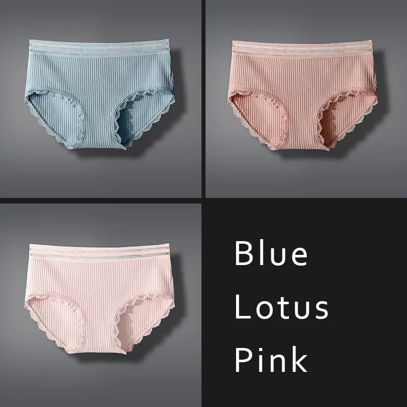 Blue Pink Lotus Новые сексуальные хлопковые трусики со средней посадкой, прозрачные трусики на талии, удобные дышащие трусы большого размера DULASI - Цвет: Blue Pink Lotus