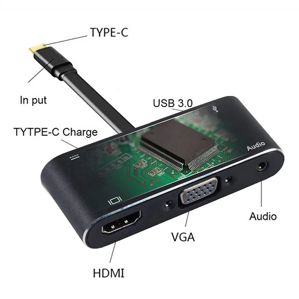 Адаптер Ingelon usb c adaptador tipo к PD + HD (4 K) VGA аудио USB3.0 5 в 1 конвертер для type C otg мобильного
