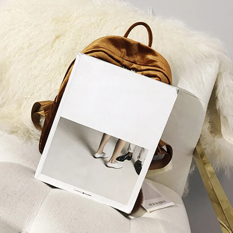 Женские бархатные рюкзак из плюша Повседневные Молния Путешествия Сумки