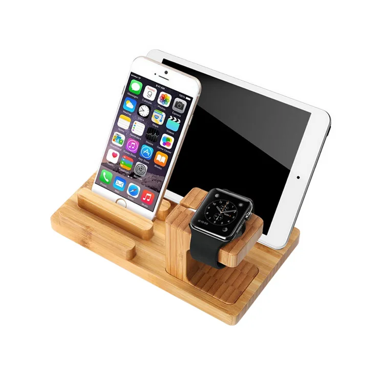 Многофункциональный 4 Порты и разъёмы USB для Apple Watch 38 мм, 42 мм, натуральный бамбук зарядка зарядное устройство для док-станции подставка держатель для всех мобильных телефонов