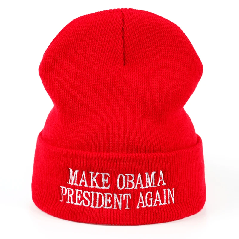 Make Obama President Again Зимняя мужская шапка с вышивкой шапки бини унисекс вязаная для