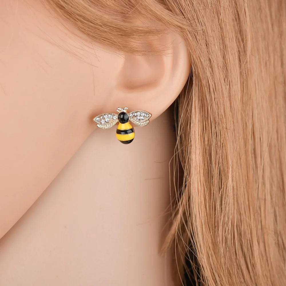 street shoot simple fashion fresh elegant yellow Flower cute Bee sexy symmetry Stud Earring Women Jewelry | Украшения и