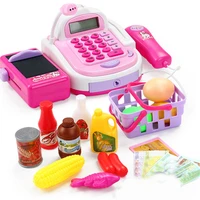 mini simulation supermarket cashier cash register toy checkout counter food goods kids toy pretend play house toys for girls