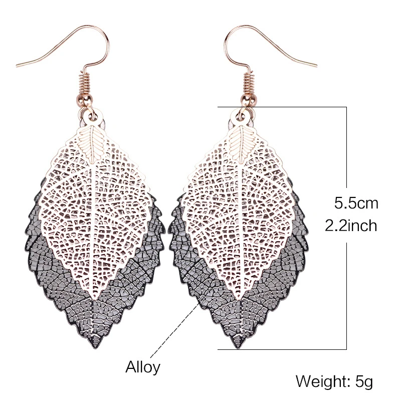 OL 2018 модные роскошные Boho двойной цвет листьев висячие серьги Винтаж листья