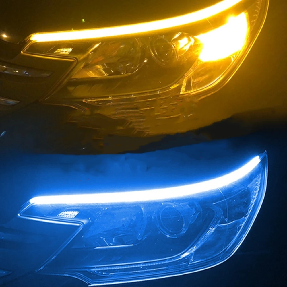 1 пара 60 см гибкий автомобильный DRL ходовой сигнал поворота белый Янтарный/красный светодиодный светящийся бар силиконовый дневной ходовой светильник головной светильник