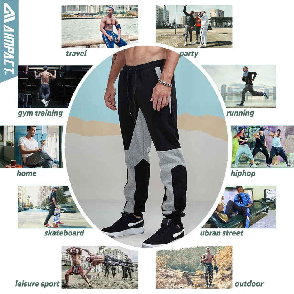 Aimpact Jogger брюки для мужчин Хлопковые Лоскутные Спортивные штаны облегающий спортивный костюм спортивные брюки Активные повседневные брюки хип-хоп брюки AM5004