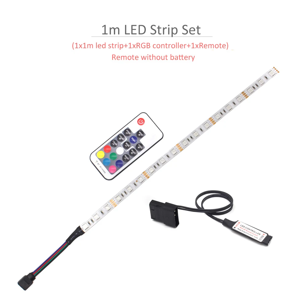 1m Светодиодная лента чехол для компьютера 12 в RGB Tira 1 м 2 м SMD 5050 RF беспроводной пульт дистанционного управления большой 4Pin интерфейс PC чехол Светодиодная лента e лента ленточный светильник - Испускаемый цвет: 1m