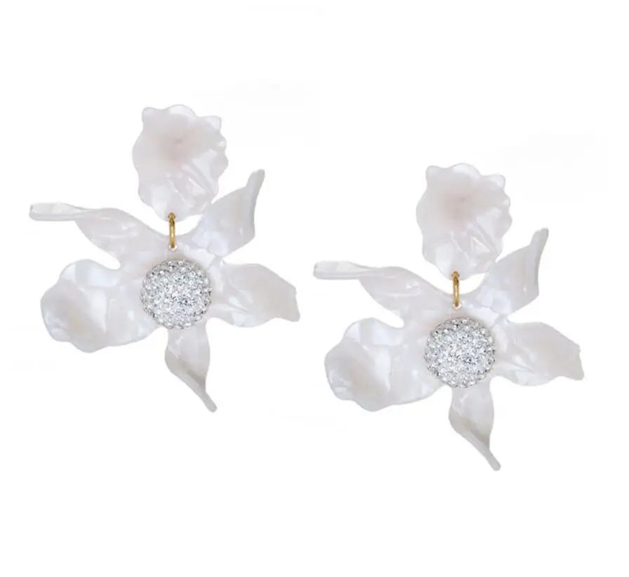 CSxjd luxury Resin lily flower Clip Earrings Women earrings jewellery