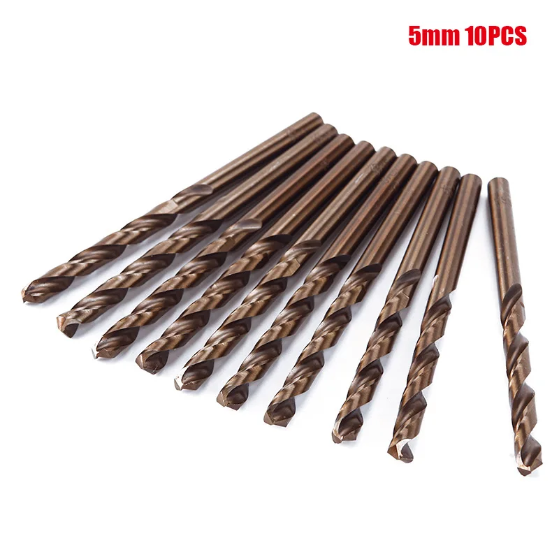 High Quality 10Pcs/set Cobalt Drill Bit HSS Steel Titanium Straight Shank Twist Hand 5mm #91697 | Инструменты