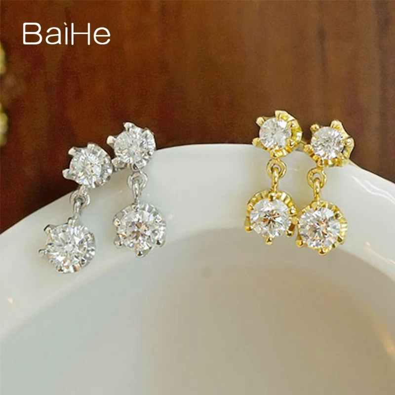 BAIHE Solid 14K белое золото 0.24ct H/SI круглая огранка натуральные бриллианты Свадебные модные ювелирные изделия серьги-гвоздики