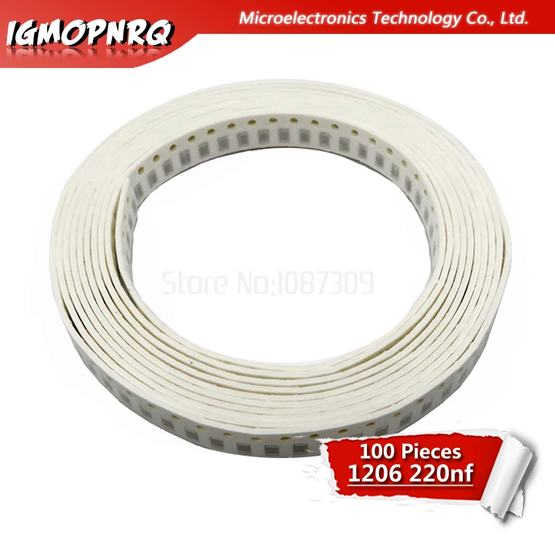 

100 шт., конденсатор 220NF X5R с погрешностью 10/50 В 1206 мкФ 224 smd