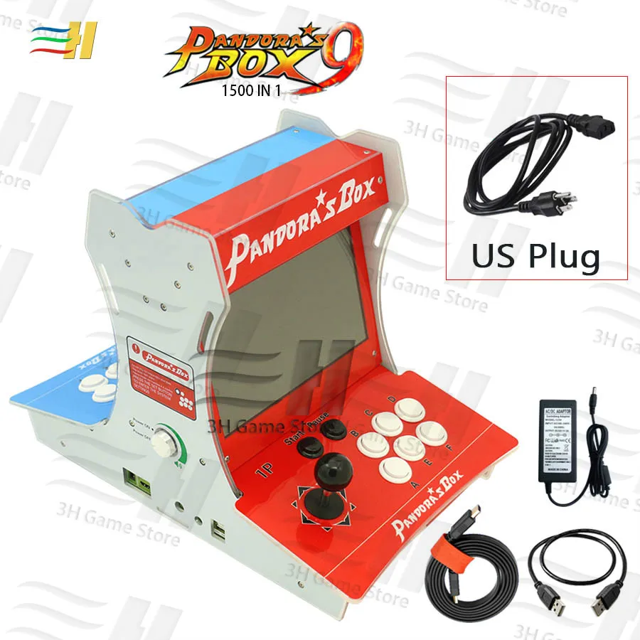 PB9 pandora US plug Двойной бой бартоп аркадная мини аркадная машина 10,1 дюймов двойной экран встроенный ящик Пандора 9 1500 игры 2 игрока Plug and play - Цвет: PB9 pandora US plug