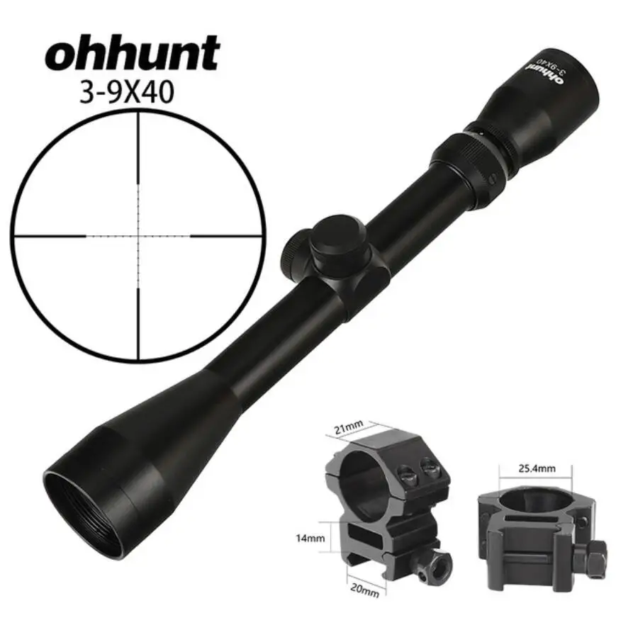 with picatinny ring5 3-9X40 Hunting Optics Riflescopes Rangefinder or Mil Dot Reticle Crossbow Shooting Tactical Rifle Scope with Mount Rings - Цвет: with picatinny ring5