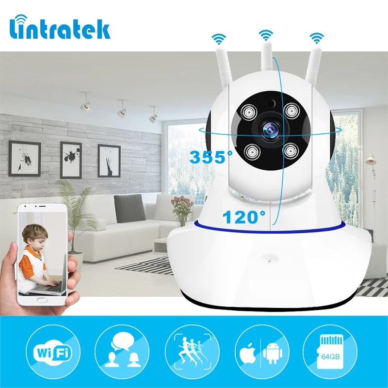Lintratek беспроводная камера наблюдения PTZ HD 1080P Мини CCTV IP wifi домашняя детская