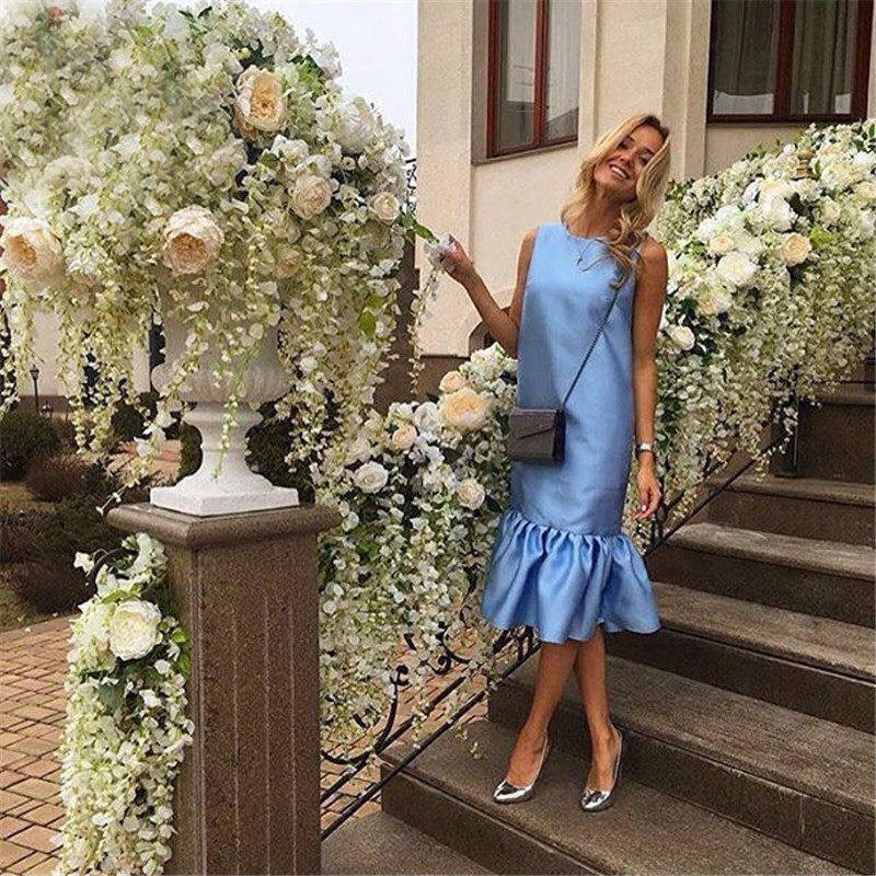 Женское атласное платье до середины икры синее розовое красное черное желтое