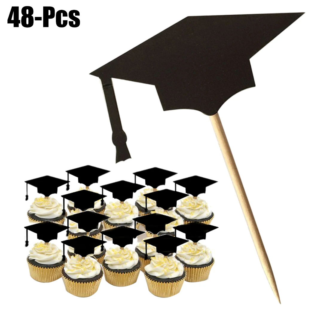 

48Pcs Cake Topper Bachelor Cap Cake Topper Graduation Cap Cupcake Topper DIY Party Cake Topper with Toothpicks and Glues