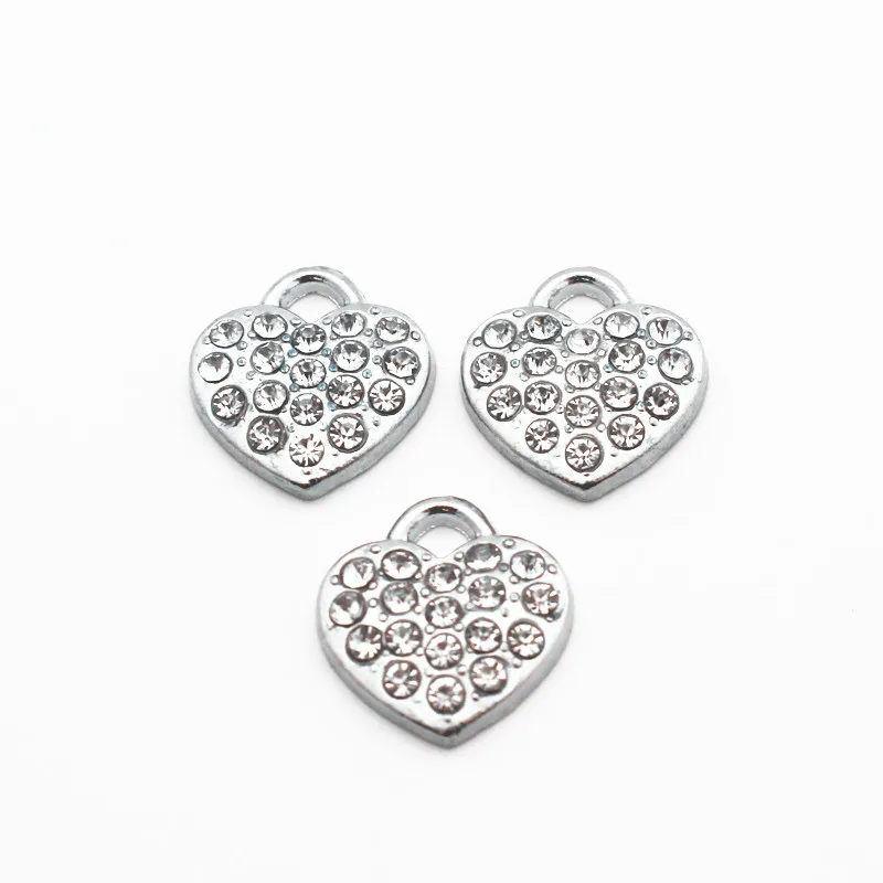 

New Arrive 20pcs/lot Heart Crystal Dangle Charms Lobster Clasp Hanging Charm For Pendant Bracelet Floating Charms Jewelry