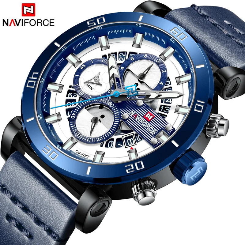 NAVIFORCE Новые Мужские Аналоговые кварцевые часы Роскошные модные спортивные синий