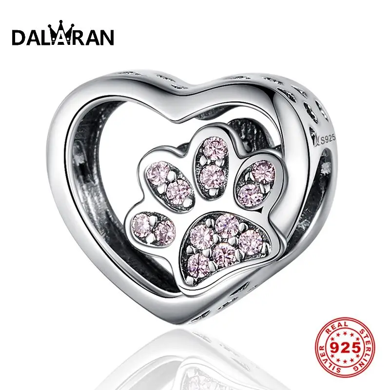 DALARAN серебро 925 пробы ярко-розовая любовь в форме лапки животного бусины для изготовления браслетов ожерелье романтическая мода женщина любовник шарм подарок - Цвет: Pink