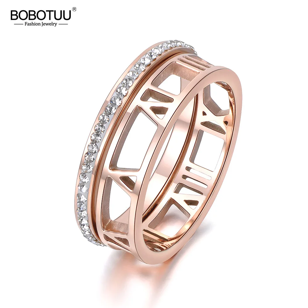BOBOTUU Classic 2 в 1 кольцо из нержавеющей стали с римскими цифрами розовое золото
