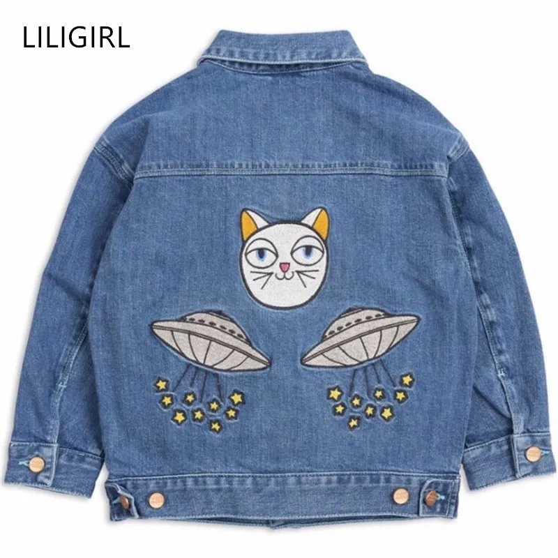LILIGIRL 2019 синяя джинсовая куртка для маленьких девочек и пальто мальчиков детские