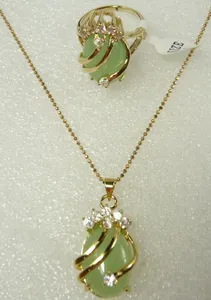 Комплект из кольца и серег с подвеской из натурального зеленого нефрита и нефрита, размер: 6,7,8,9