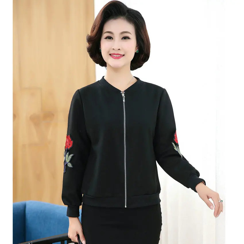 WAEOLSA Женская Повседневная куртка бомбер для женщин среднего возраста Черное