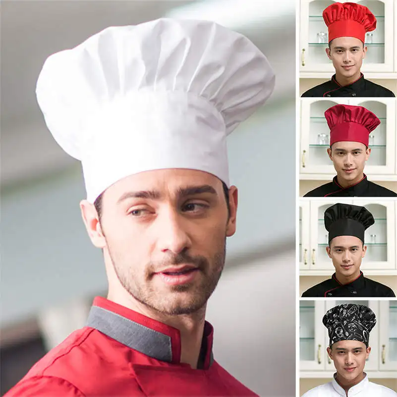 

Men Adjustable Stretch Professional Chef Cap Kitchen Cook Catering Baker Mushroom Hat