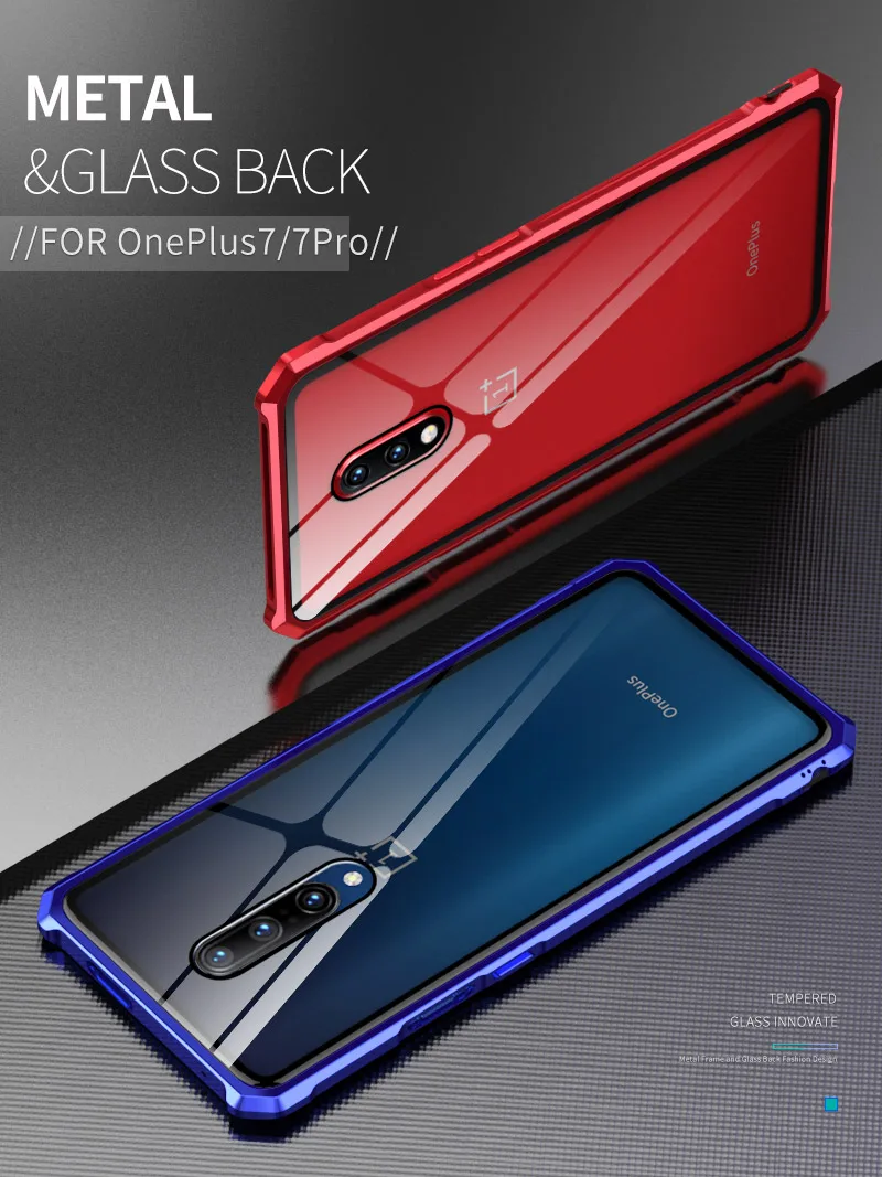 Алюминиевый бампер чехол для телефона для OnePlus 7 Pro чехол s противоударный бронированный металлический каркас закаленное стекло чехол для OnePlus 7 Роскошный чехол