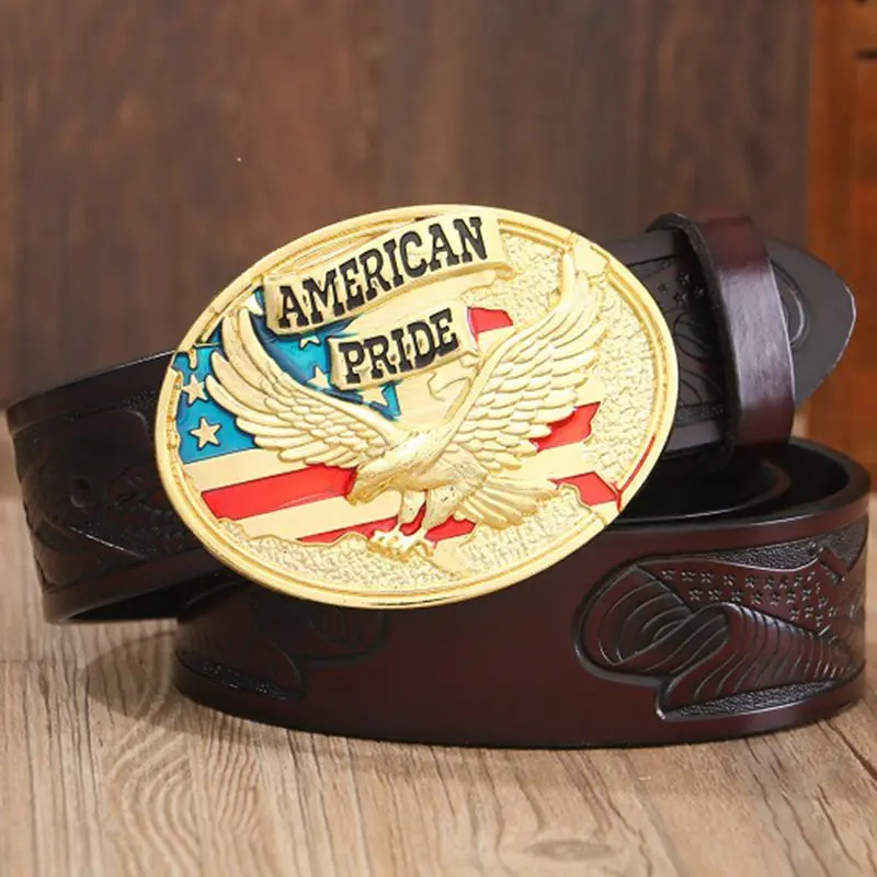 Fashion vintage eagle style Plate buckle belts for men high quality leather belt women cinturones hombre stylish waistband jeans |