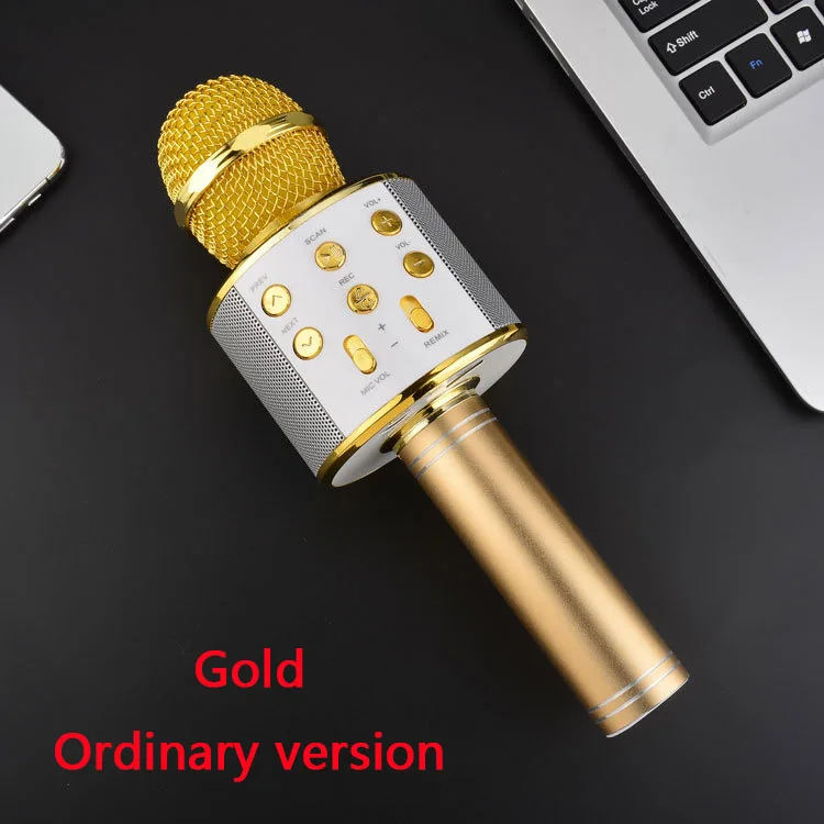 Gold WS-858 беспроводной Bluetooth караоке микрофон стерео микрофон KTV USB динамик плеер TF карта Музыка Пение Запись волшебный звуковой микрофонный - Цвет: Gold