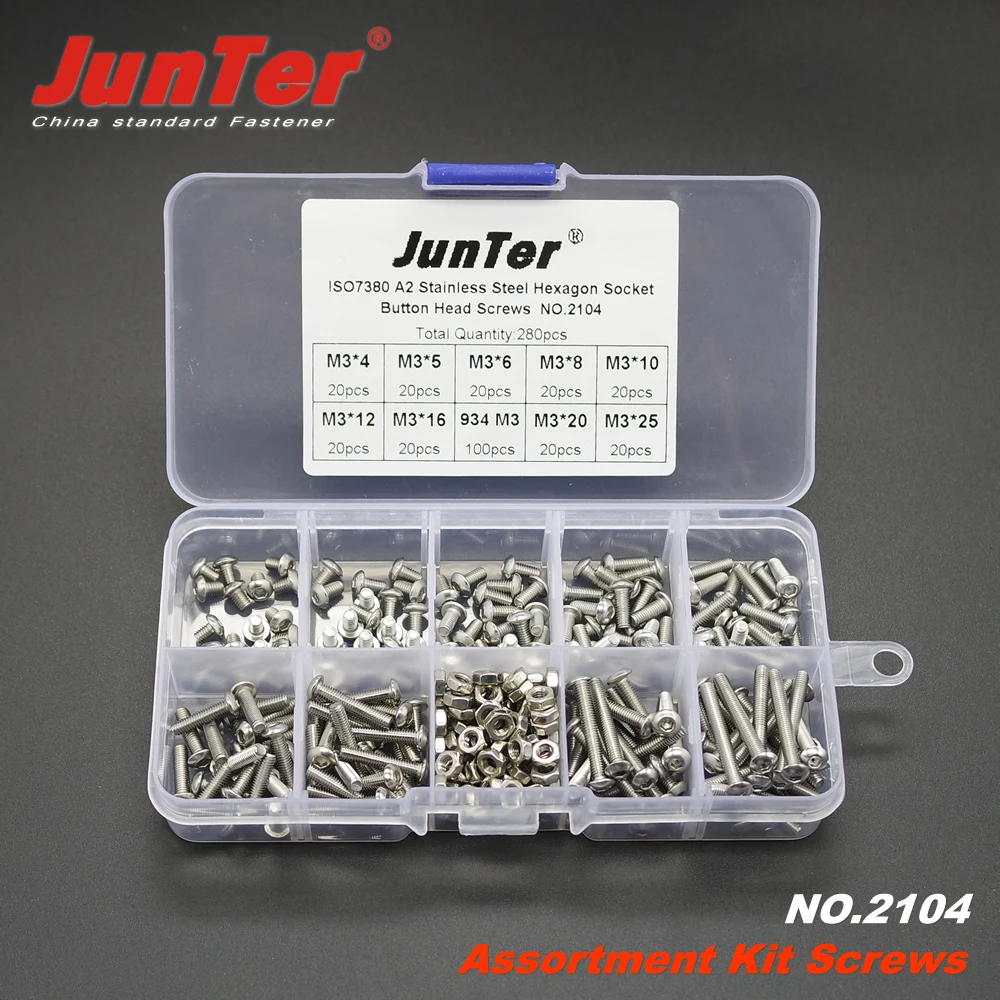 

280pcs M3 (3mm) A2 Stainless Steel ISO7380 Button Head Allen Bolts Hexagon Socket Screws With Hex Nuts Assortment Kit NO.2104