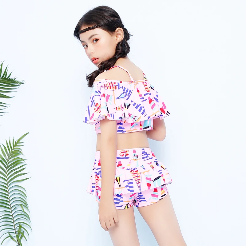 Розовый синий детский купальный костюм из двух предметов милый купальник-бикини