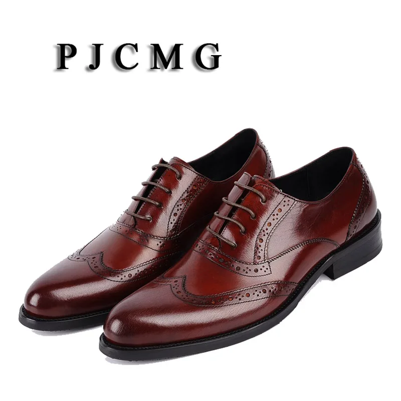 PJCMG/модные мужские оксфорды Цвет черный красный на шнуровке однотонные туфли с