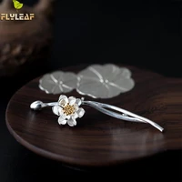 100 925 sterling silver branch lotus flower brooches for women flyleaf high quality lady chinese style vintage jewelry